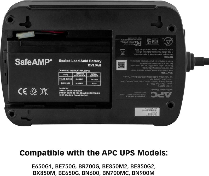 SafeAMP UPS 9.5Ah, 12V Replacement Battery RBC17 Compatible with APC UPS Models E650G1, BE750G, BR700G, BE850M2, BE850G2, BX850M, BE650G, BN600, BN700MC, BN900M, ... (1 Pack) - Image 3